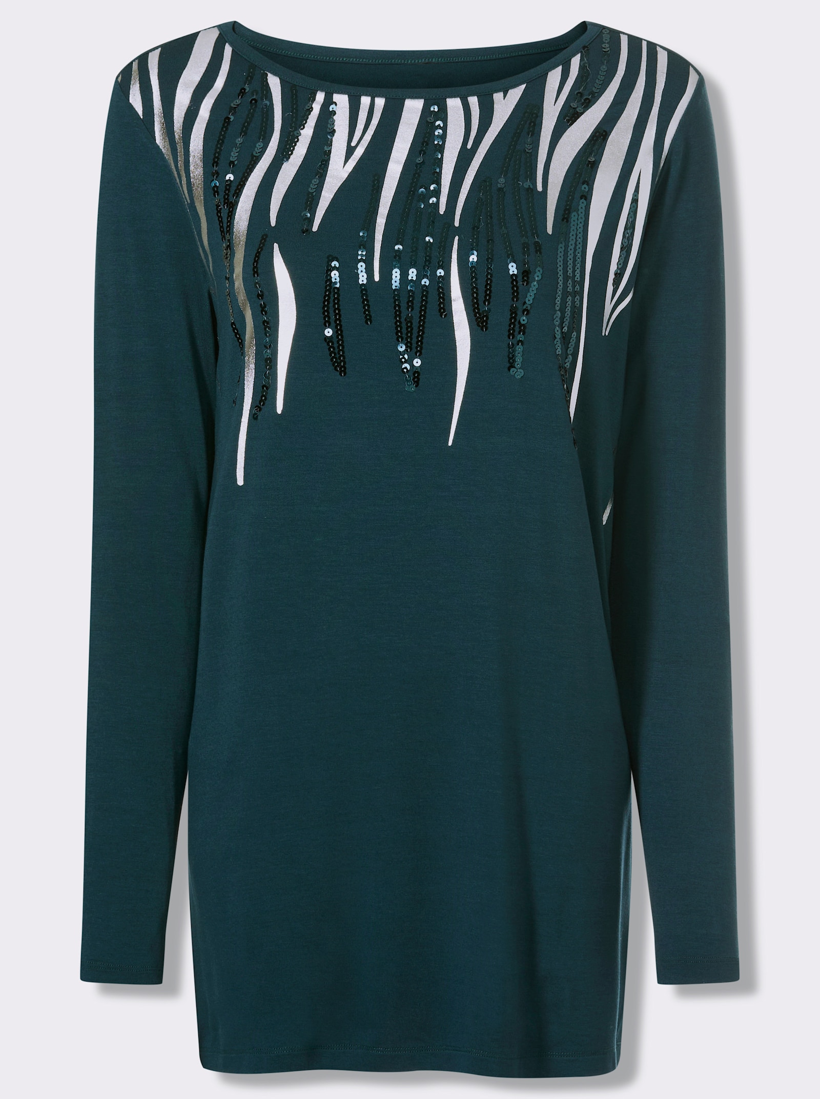 Longshirt mit Pailletten - petrol