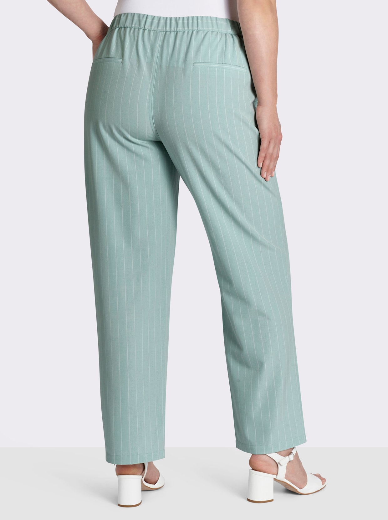 sheego Schlupfhose mit Nadelstreifen - kalkmint-ecru-gestreift