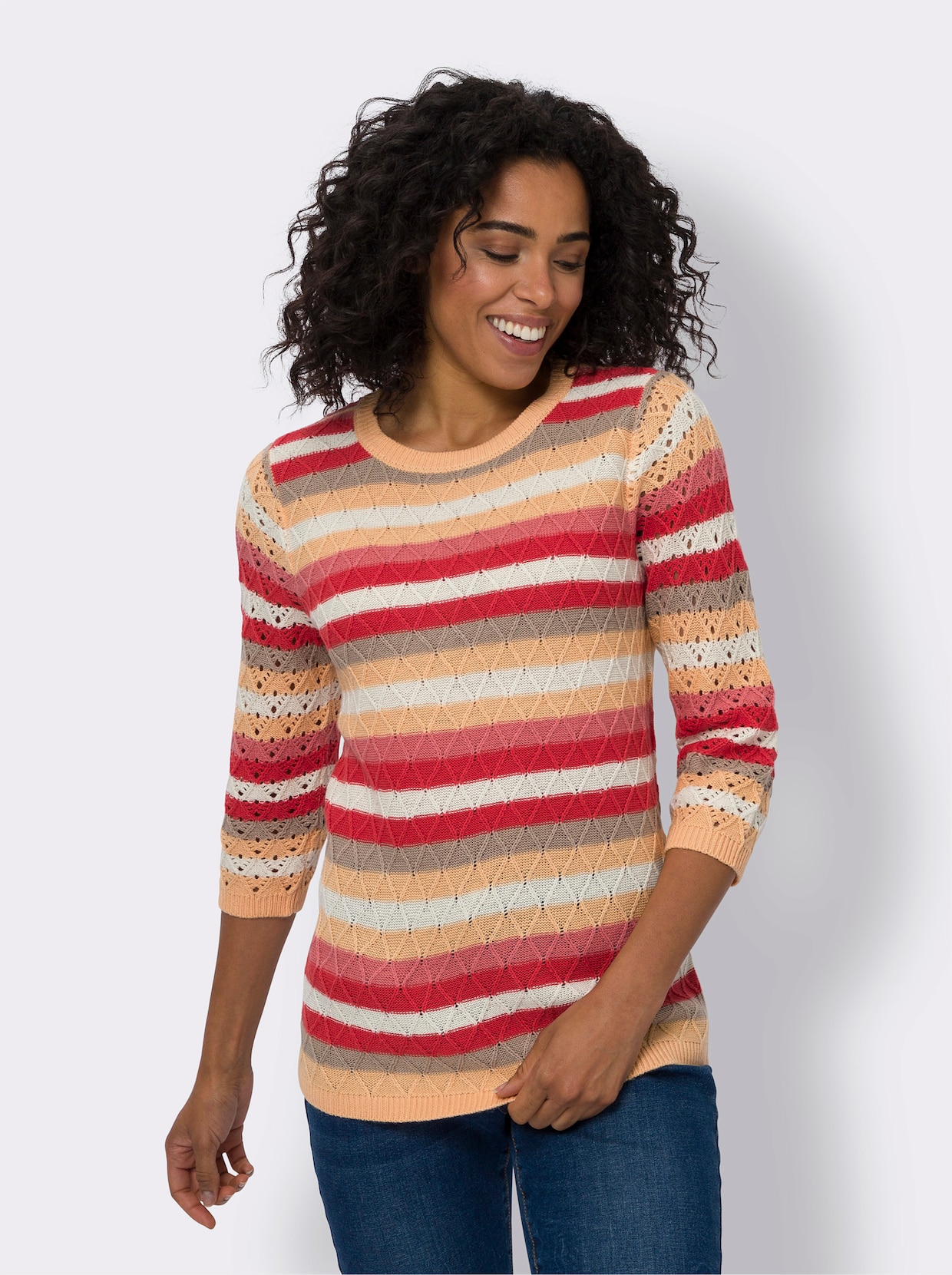 3/4 Arm-Pullover - hummer-ecru-geringelt