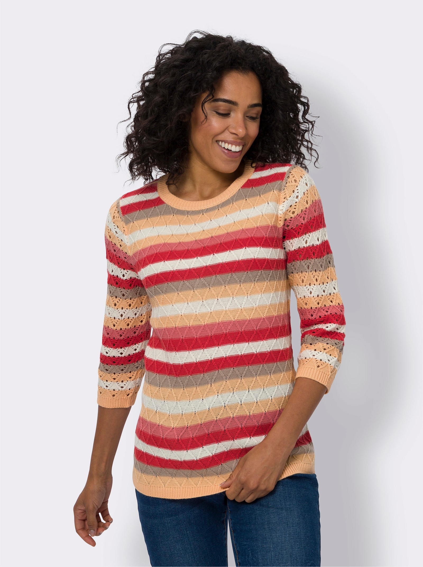 3/4 Arm-Pullover im Ringel-Dessin - hummer-ecru-geringelt