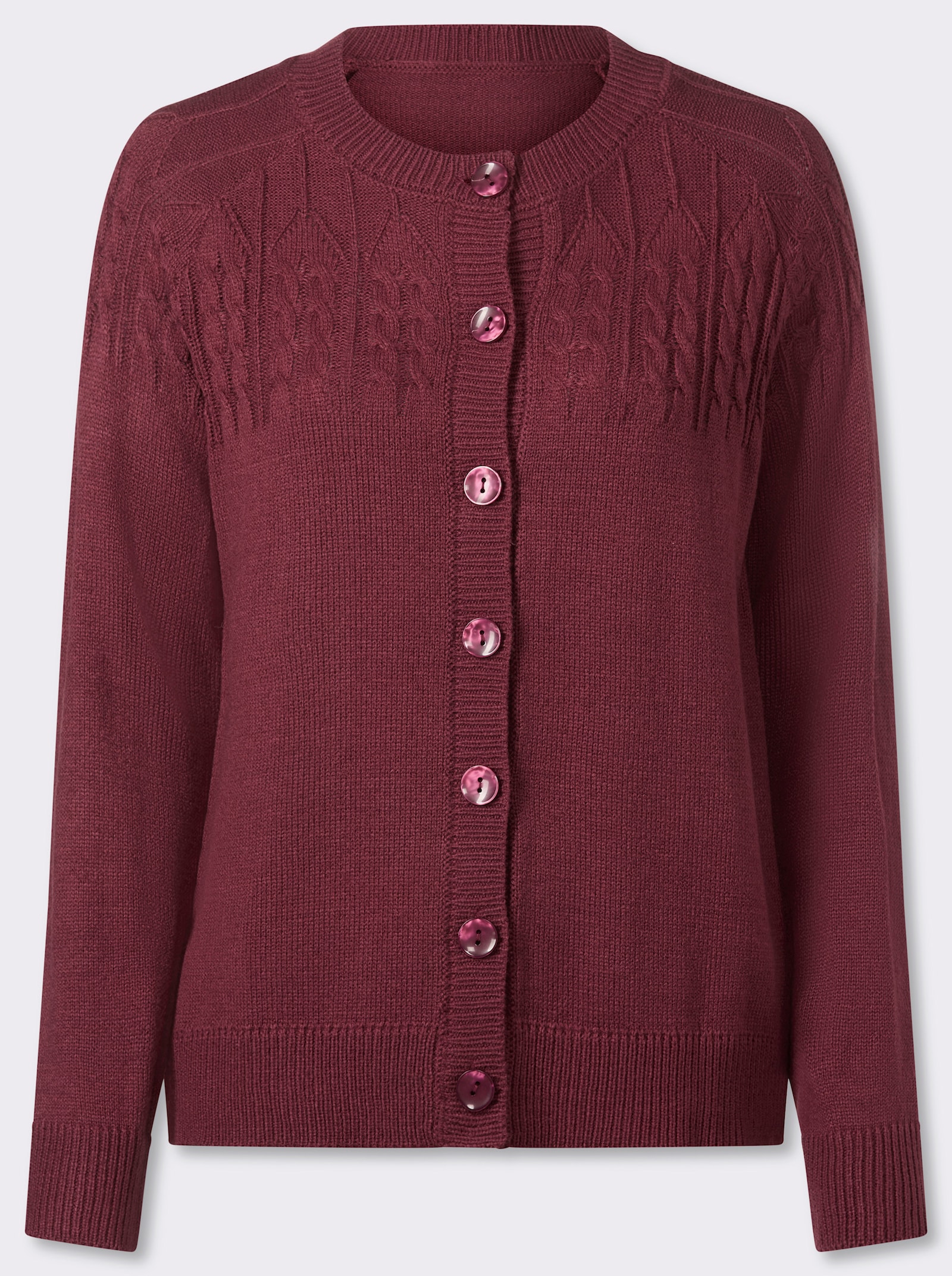 Strickjacke mit Zopfmuster - bordeaux