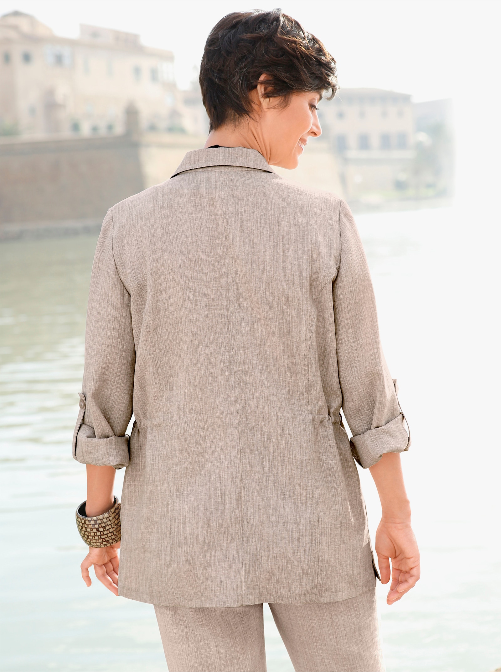 Blusenblazer in Leinen-Optik - stein