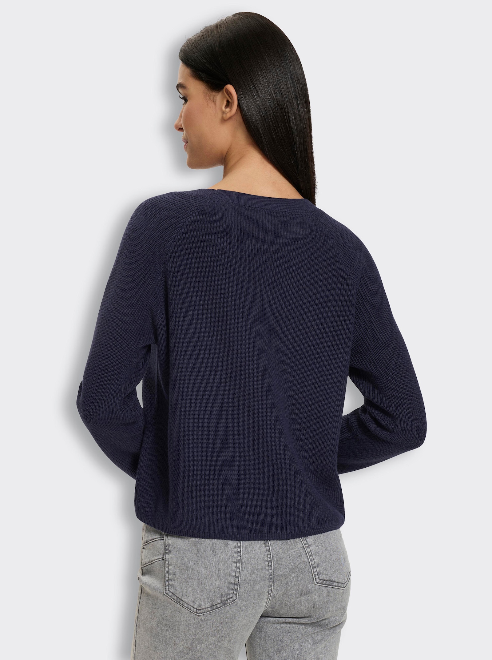 heine Langarm-Pullover mit Perlfang-Strick - marine
