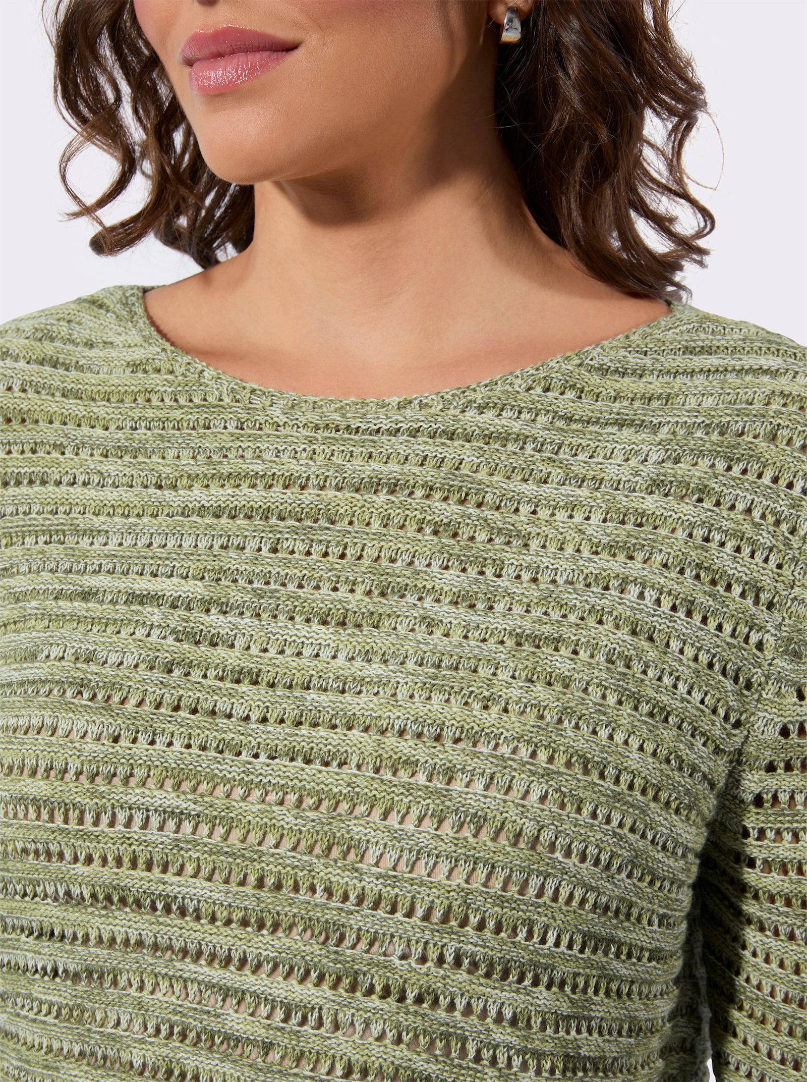 Ajourpullover mit U-Boot-Ausschnitt - lindgrün-meliert