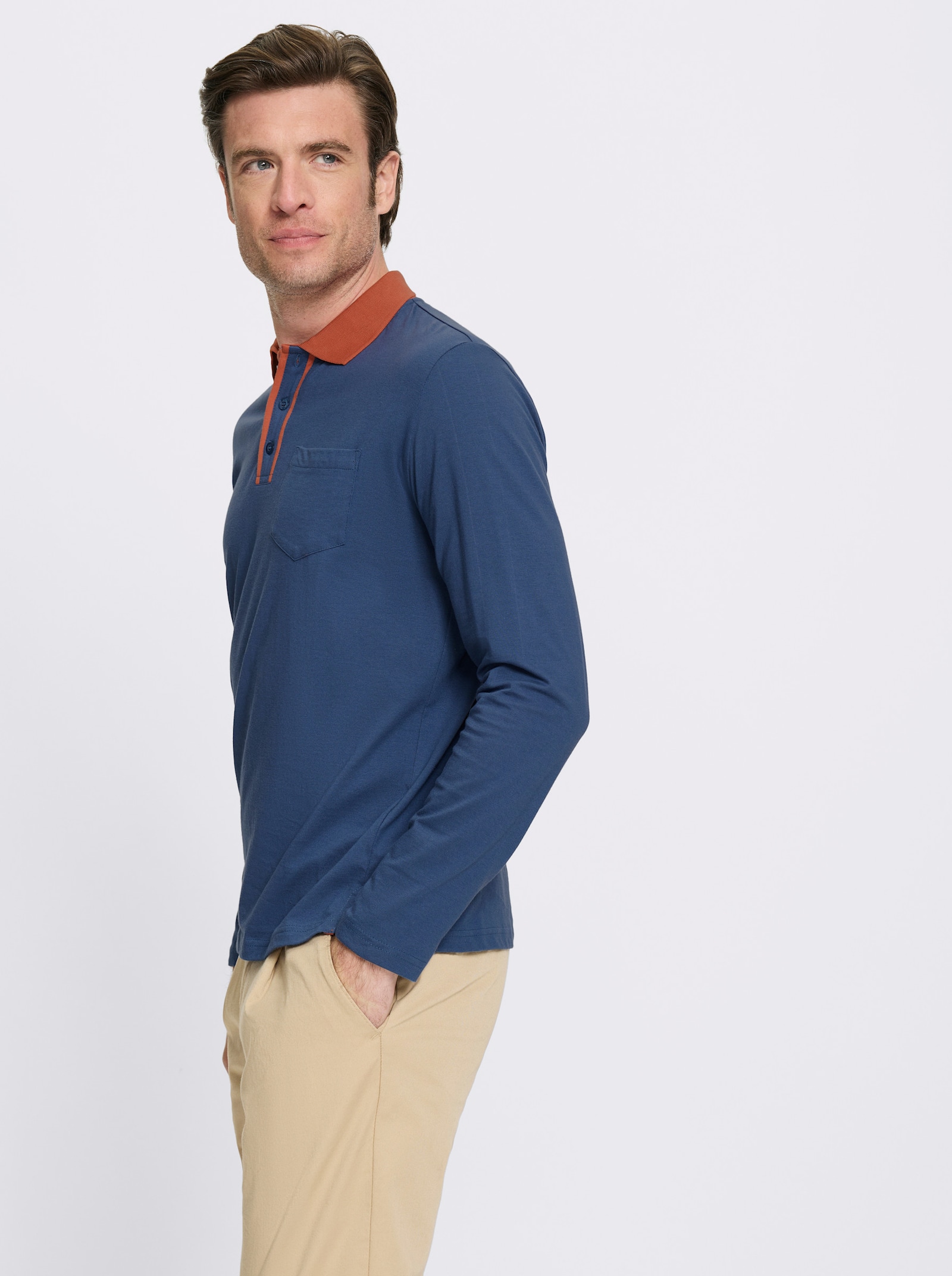 Catamaran Langarm-Poloshirt - jeansblau