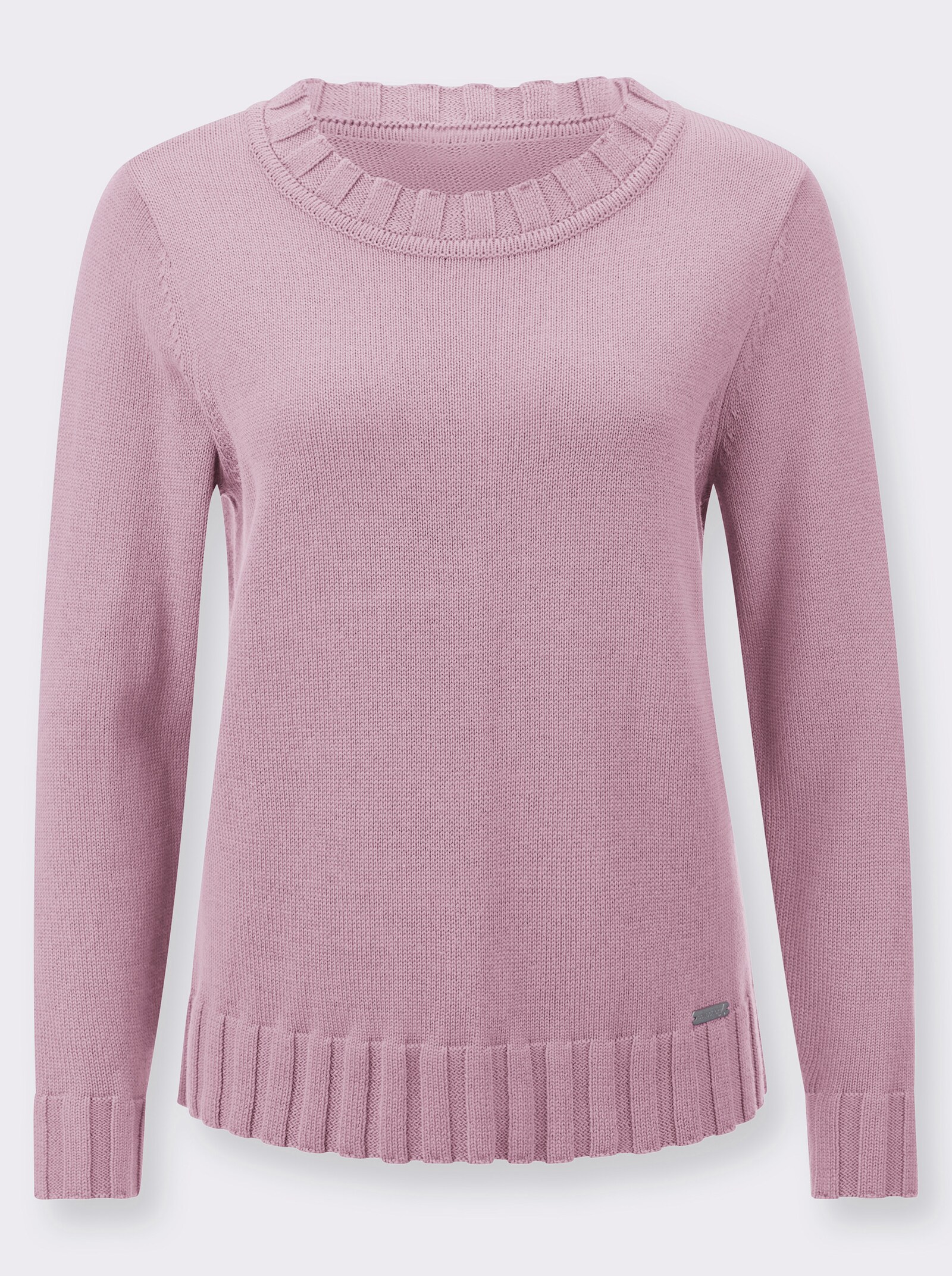 Langarm-Pullover mit Ripp-Abschlüssen - rosé
