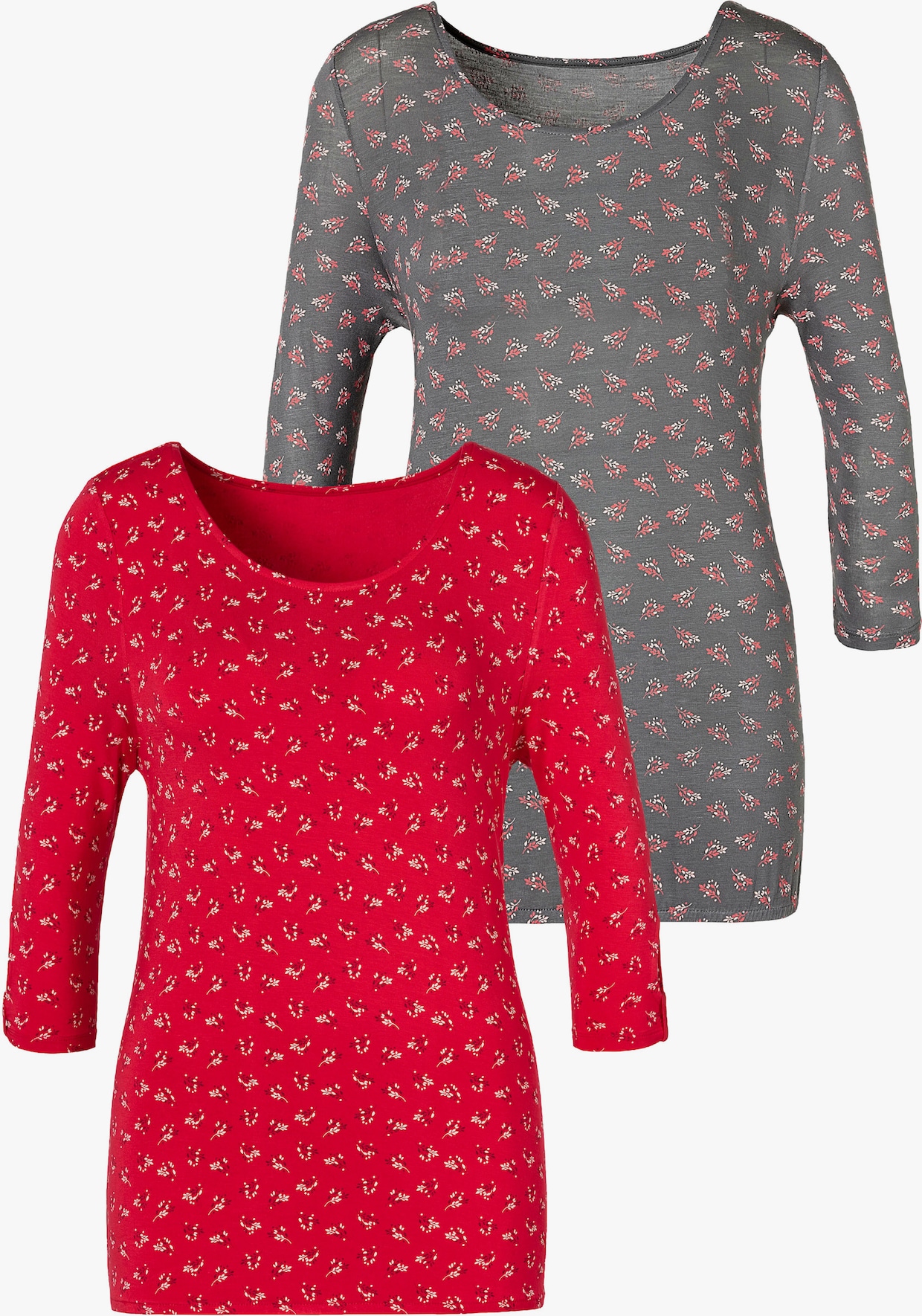 LASCANA 3/4-Arm-Shirt - rot, dunkelgrau