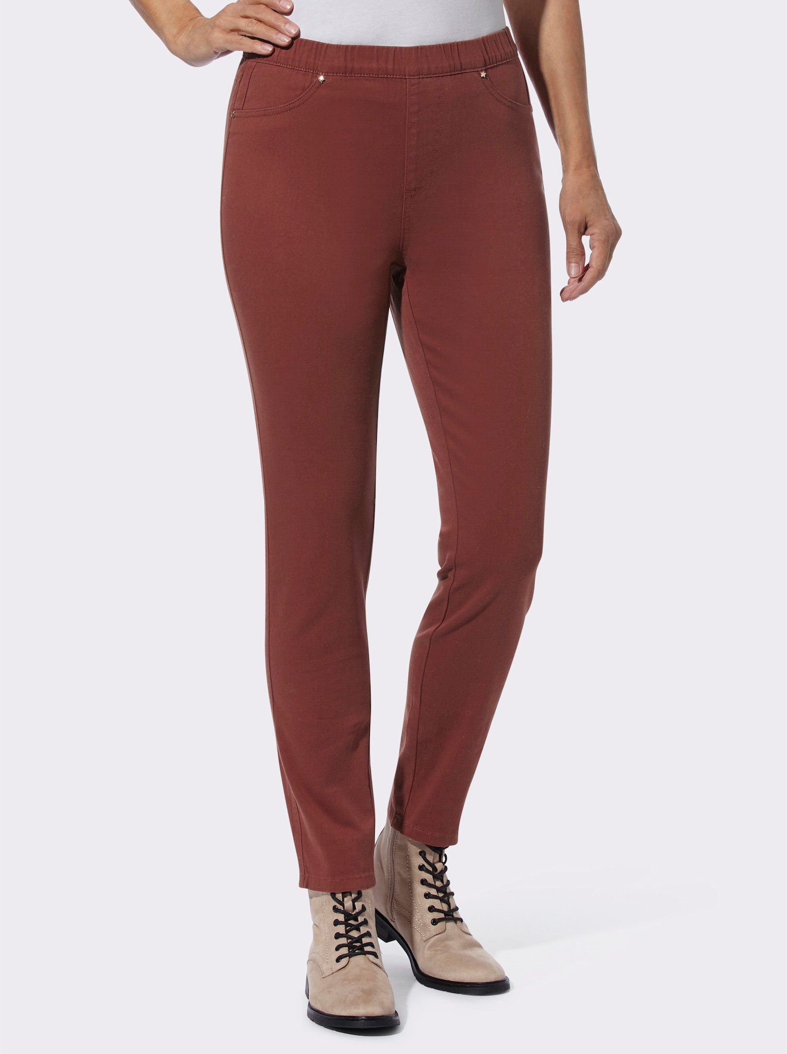 Comfortbroek met elastische band - roodbruin