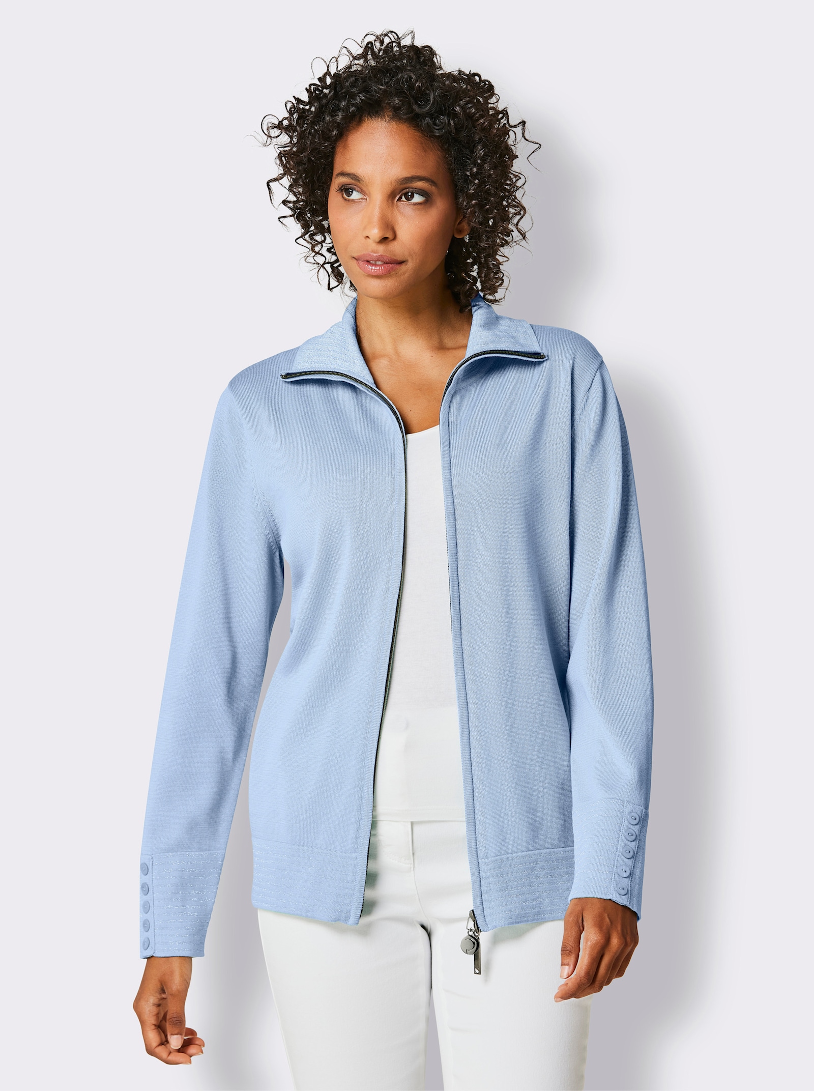 CREATION L PREMIUM Fijn gebreid vest met gestreepte boorden - ijsblauw