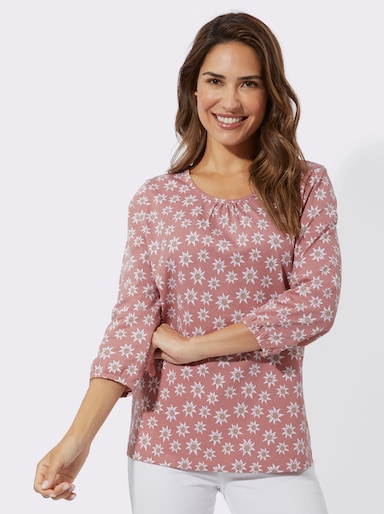 3/4-Arm-Shirt mit floralem Muster - rosenholz-weiß-bedruckt