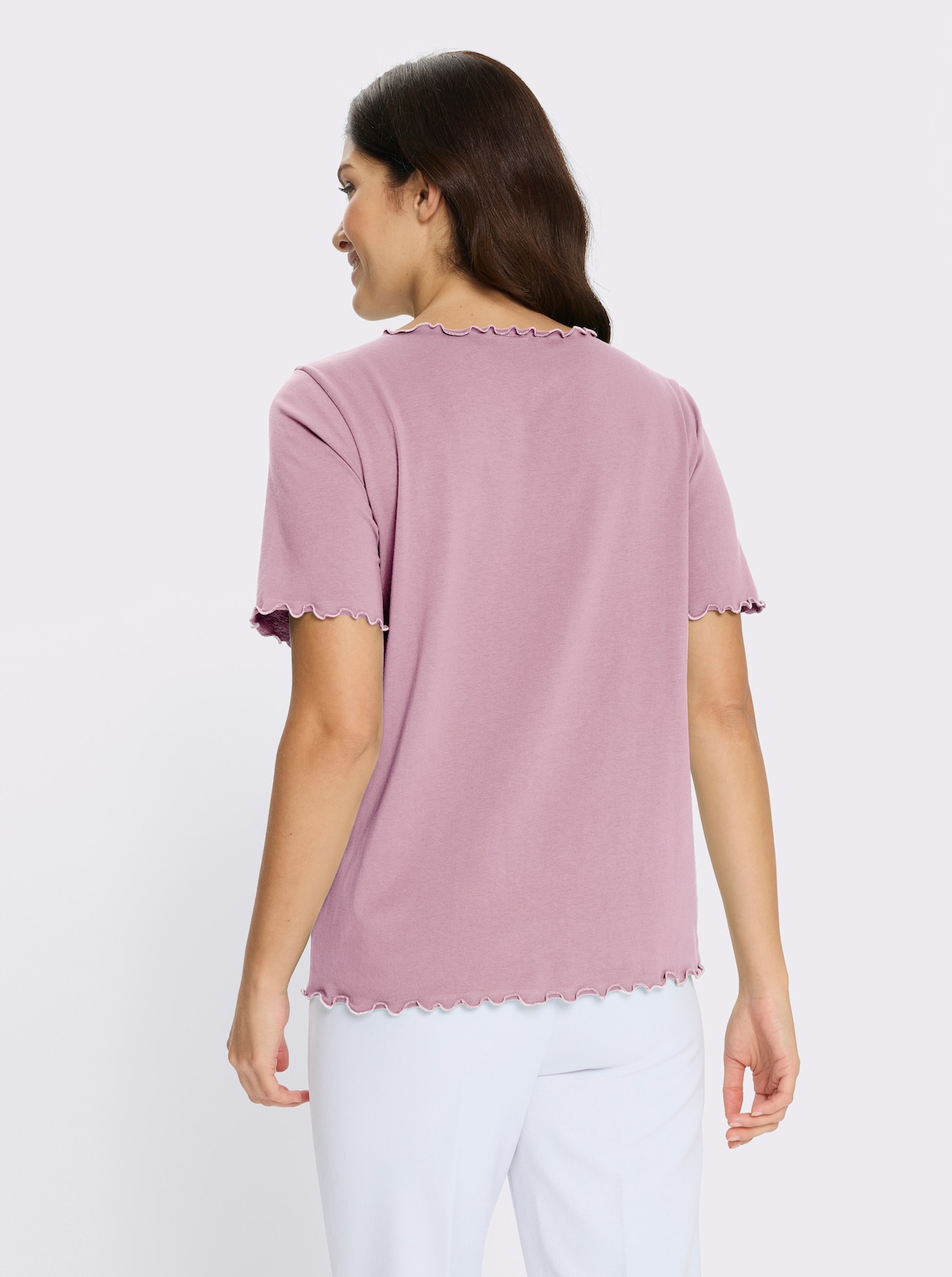Kurzarmshirt mit gewellten Abschlüssen - rosé