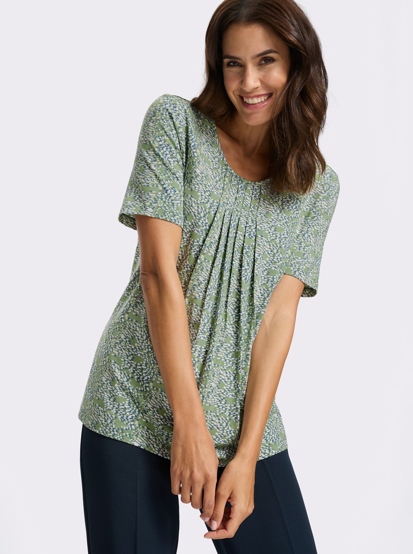 Print-Shirt mit Falten im Vorderteil - eucalyptus-grau-bedruckt