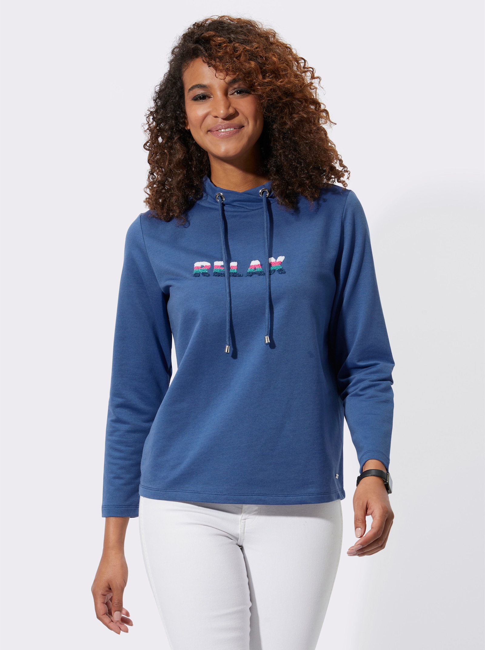 Sweatshirt met opschrift op het voorpand - jeansblauw