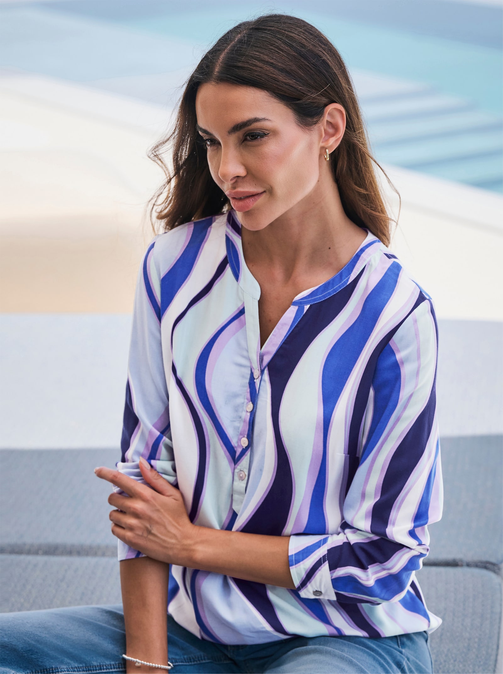 heine Schlupfbluse mit Druck-Dessin - hellblau-ecru-bedruckt