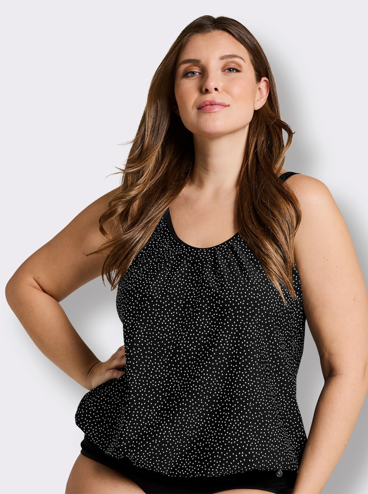sheego Tankini-Oberteil mit Pünktchen - schwarz-weiß-getupft