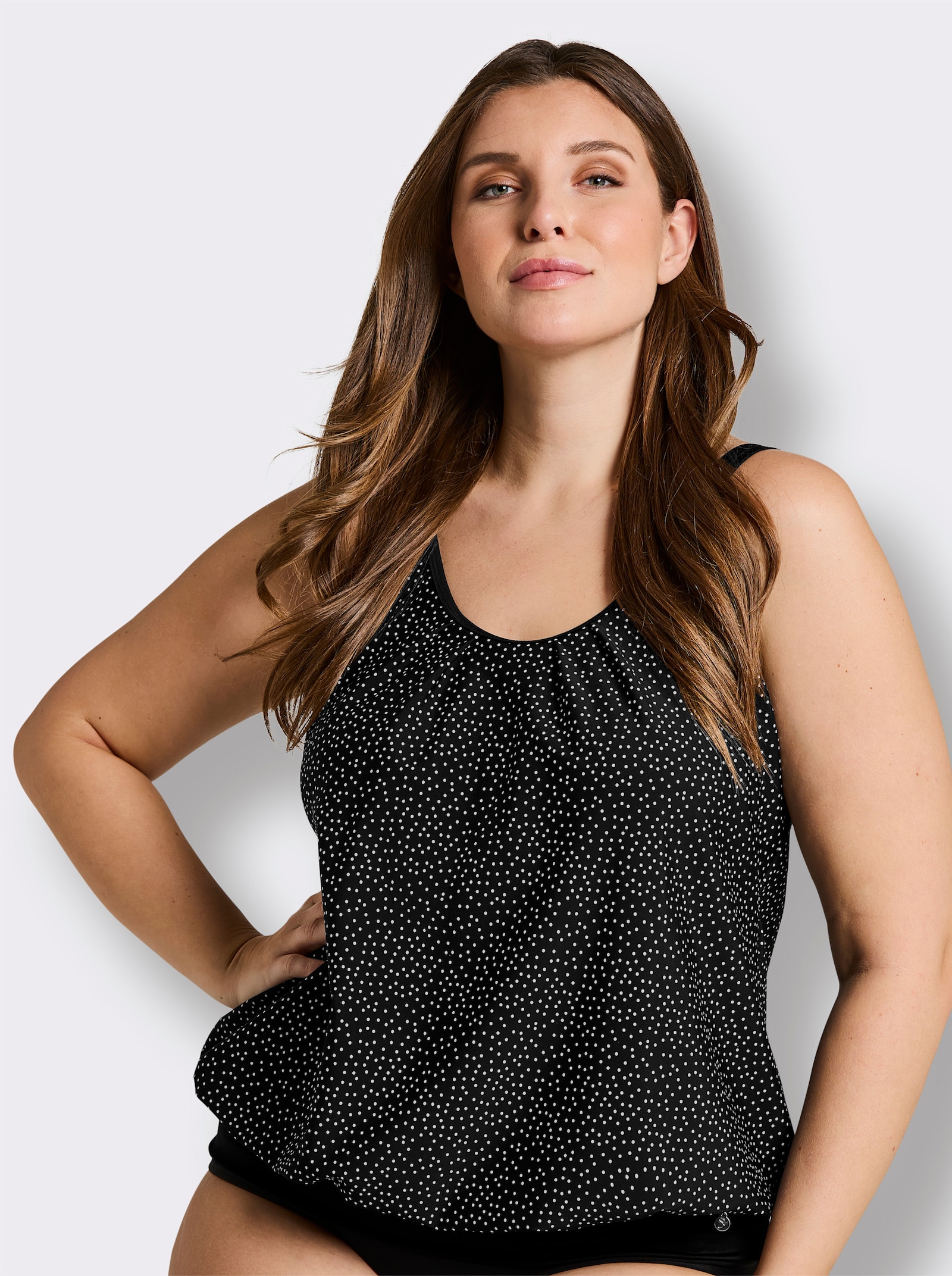 sheego Tankini-Oberteil mit Pünktchen - schwarz-weiß-getupft
