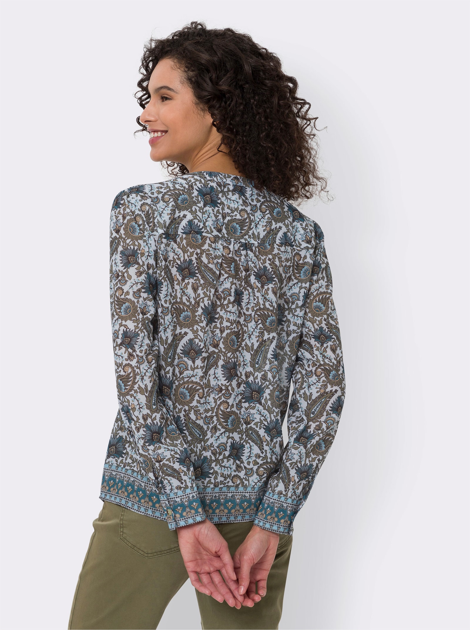 heine Blouse met print en sierranddessin - kaki/aqua bedrukt