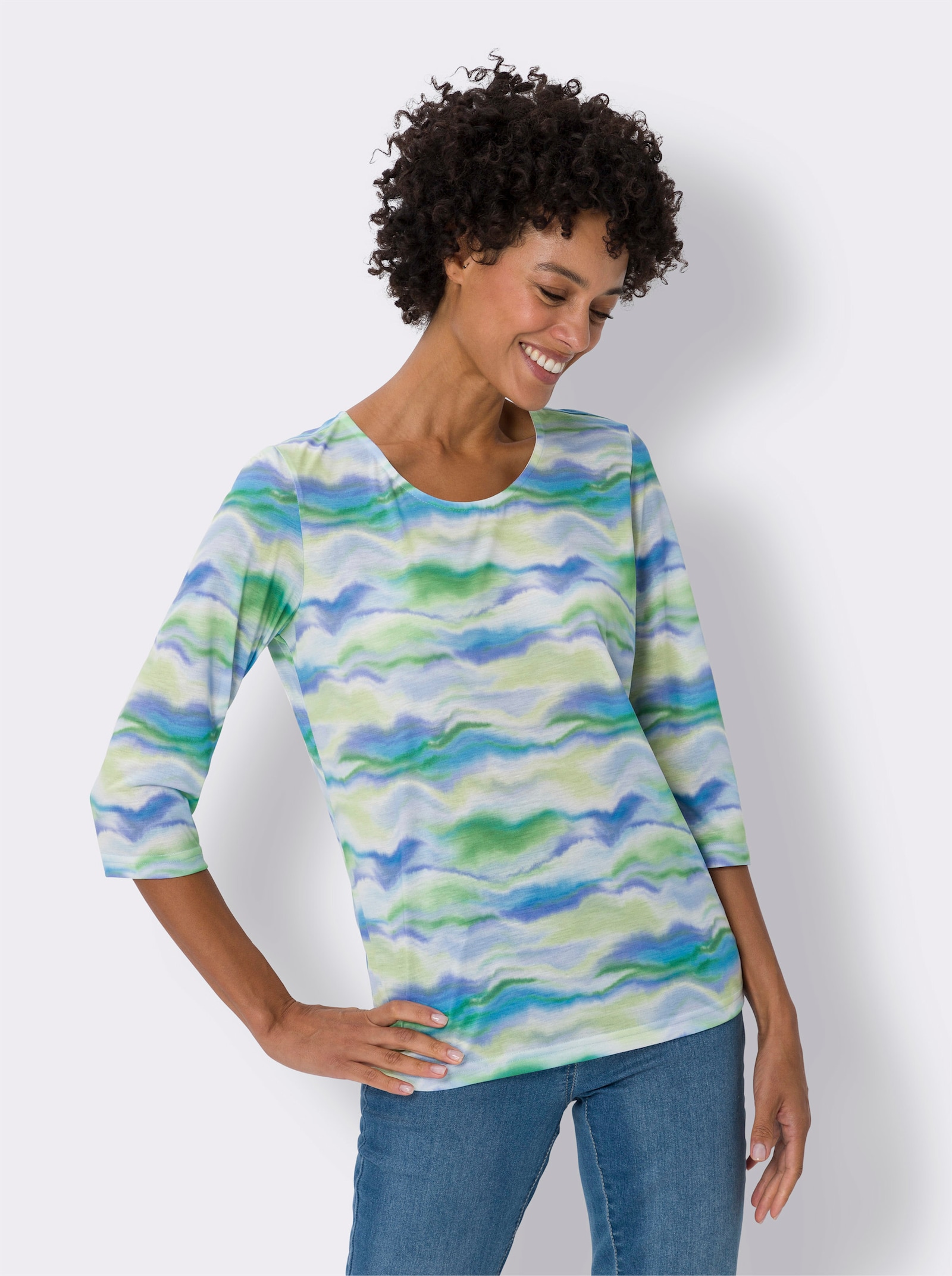 Shirt met 3/4-mouwen en print - appel/aqua bedrukt