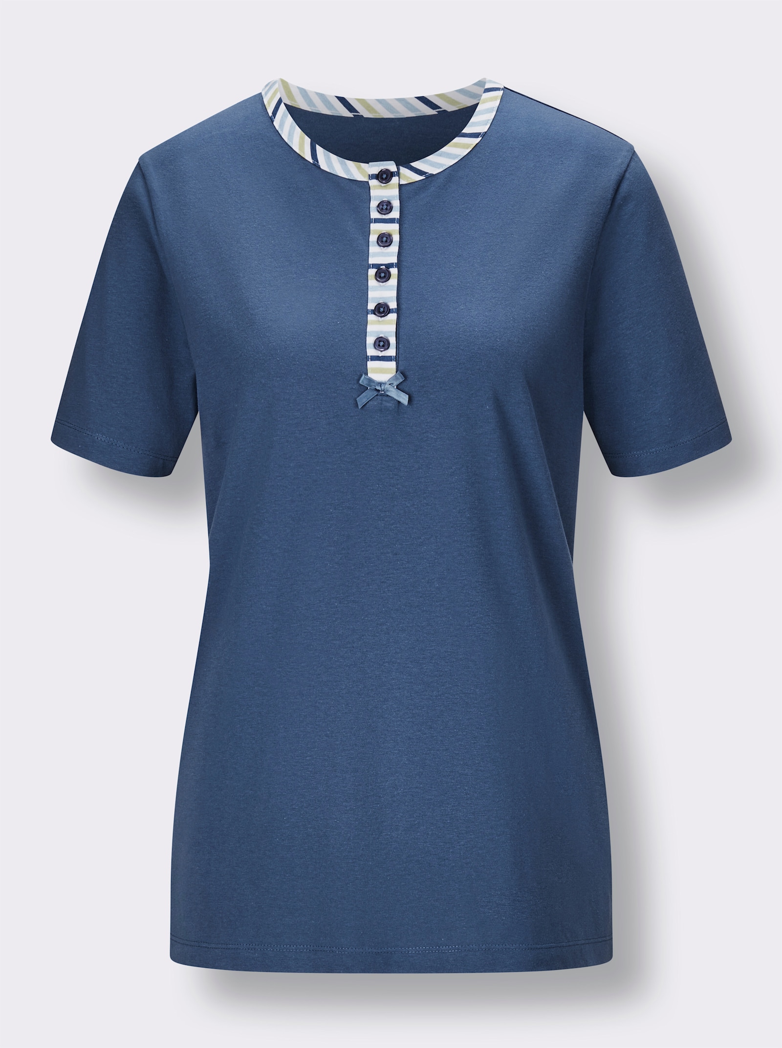 wäschepur Capri-Schlafanzüge mit Knopfleiste - jeansblau + jeansblau-geringelt