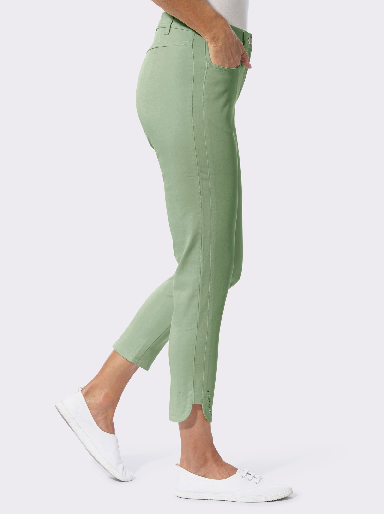 7/8-Jeans mit Glitzersteinchen - eucalyptus