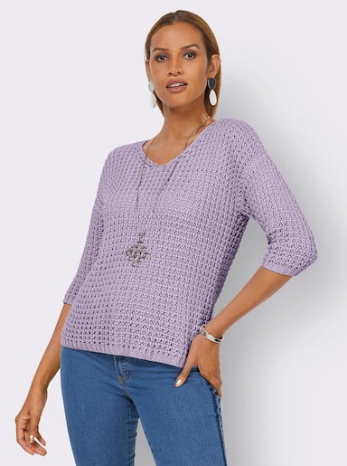 3/4 Arm-Pullover mit V-Ausschnitt - flieder