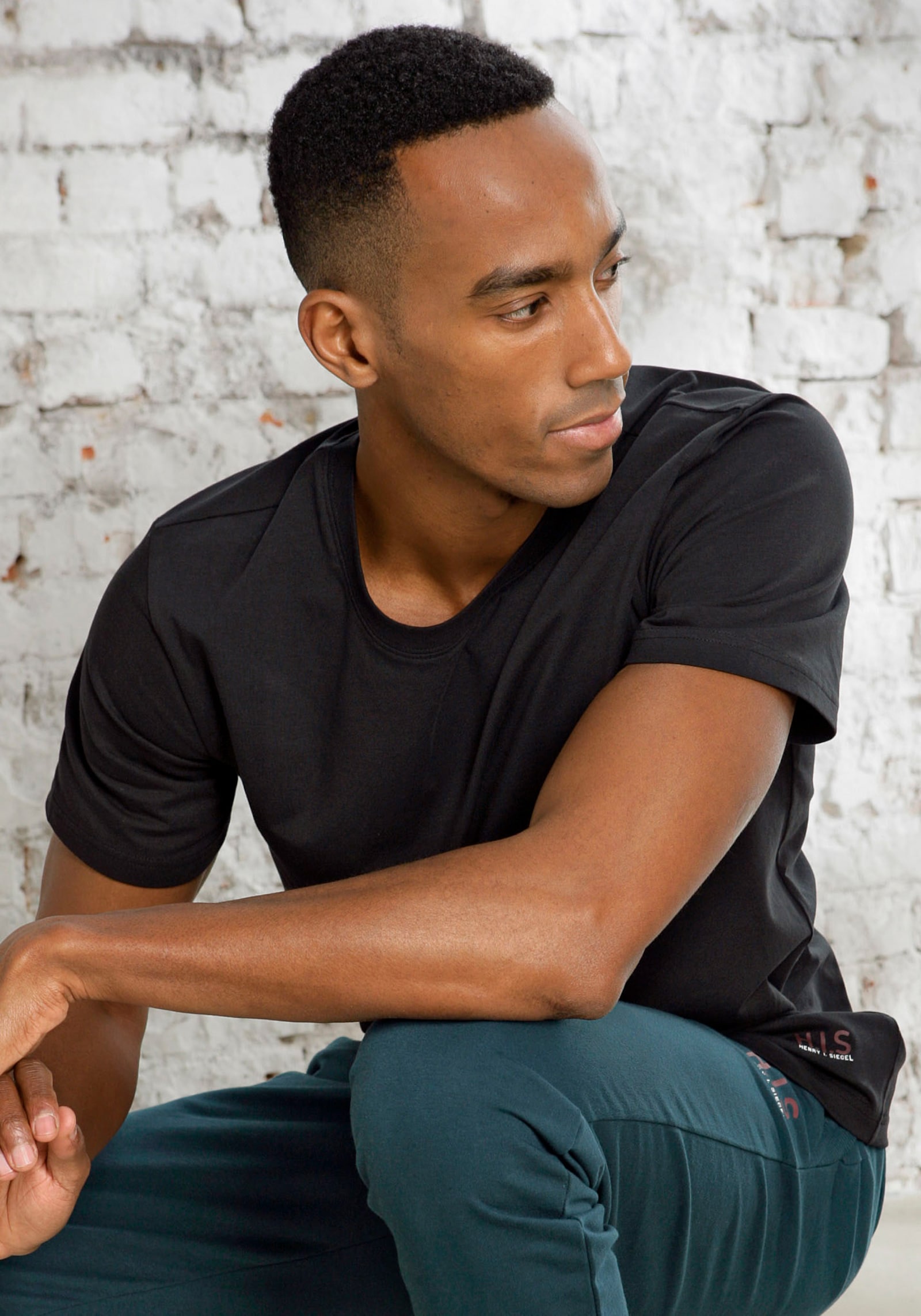 H.I.S T-Shirt - bordeaux, schwarz, weiß