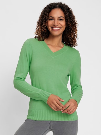 V-Ausschnitt-Pullover aus Feinstrick - apfel