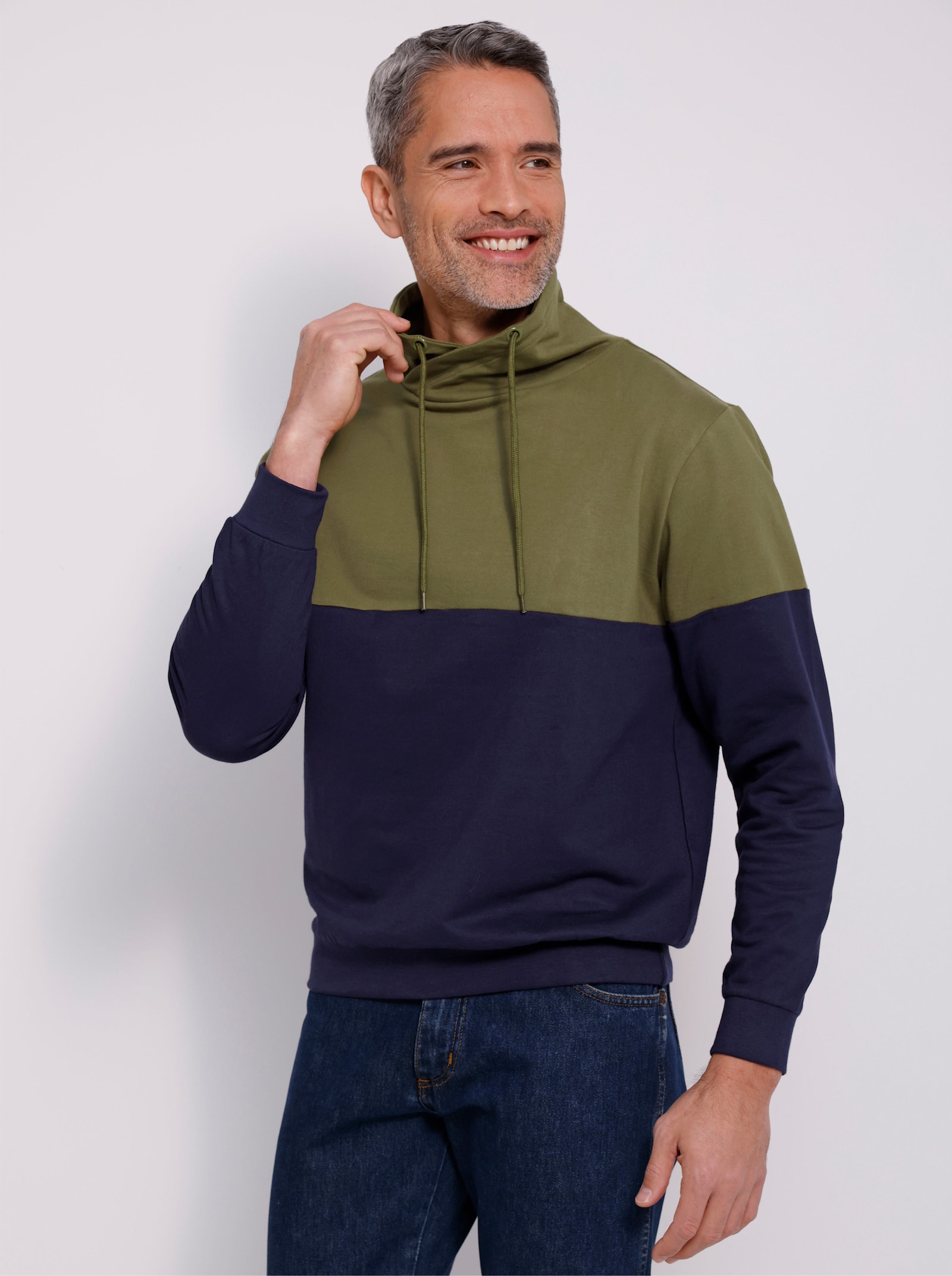 Sweatshirt mit überlappendem Stehkragen - oliv-marine