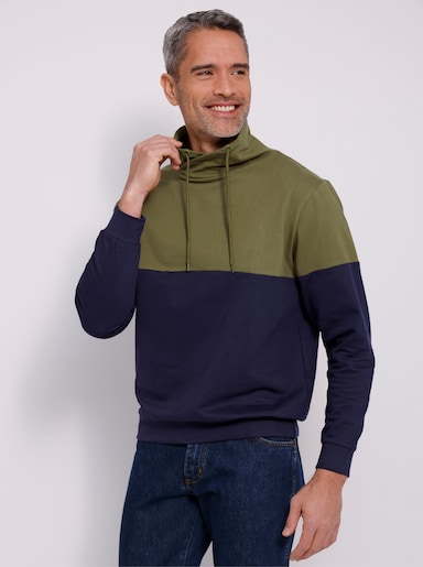 Sweatshirt mit überlappendem Stehkragen - oliv-marine