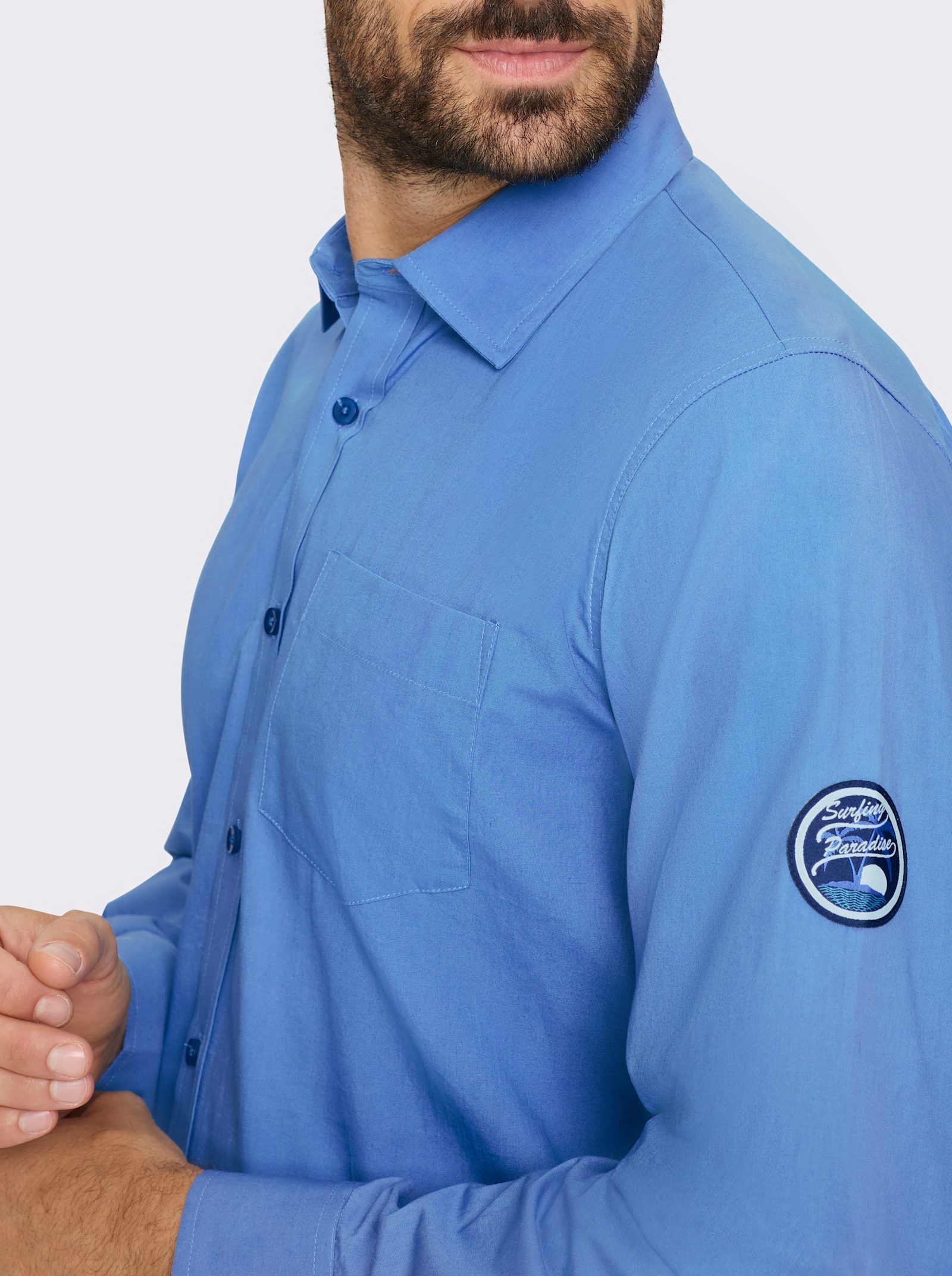 Catamaran Langarmhemd mit Patch am Ärmel - mittelblau