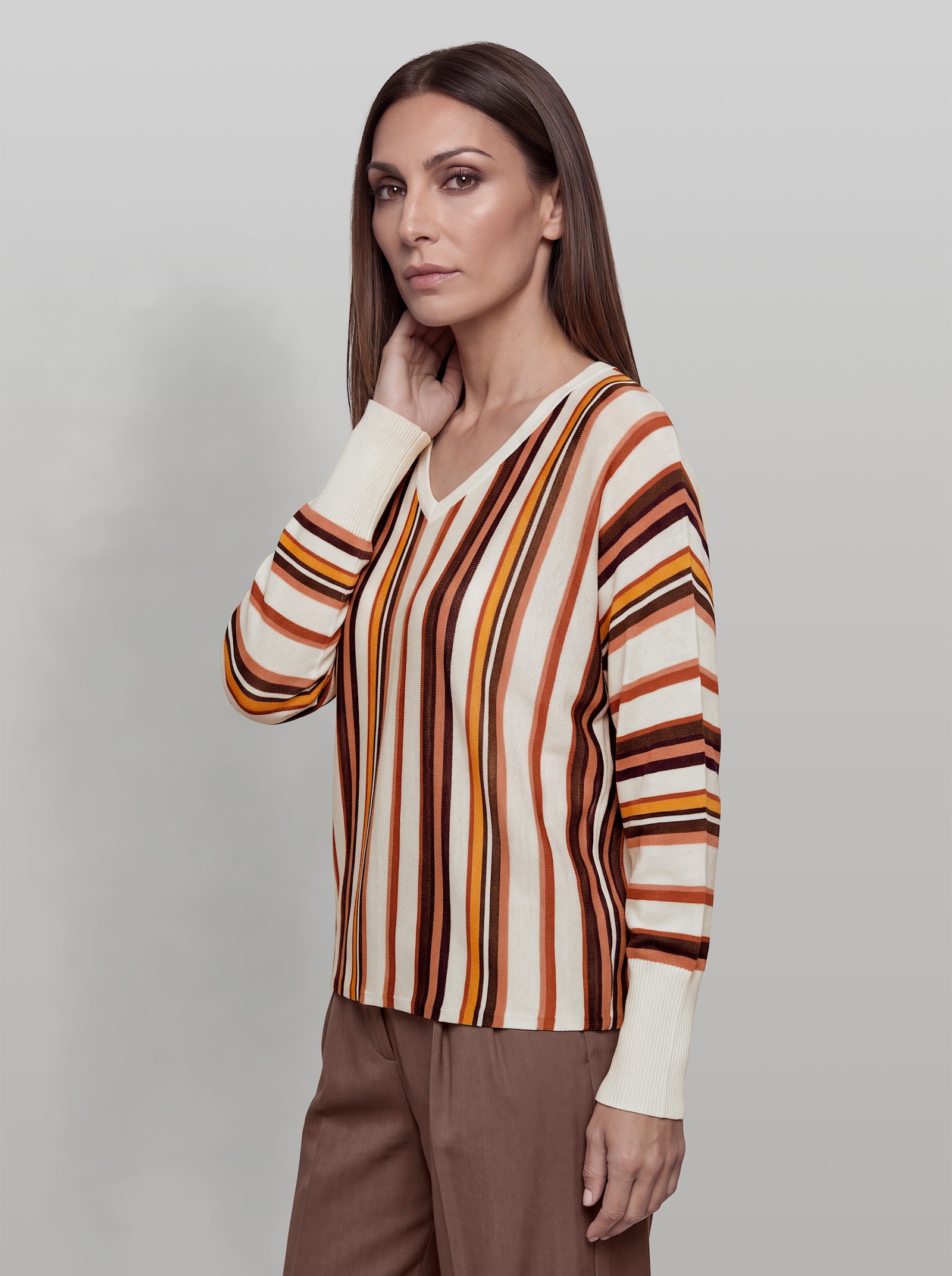 heine Pullover mit Streifen - ecru-rostrot-gemustert
