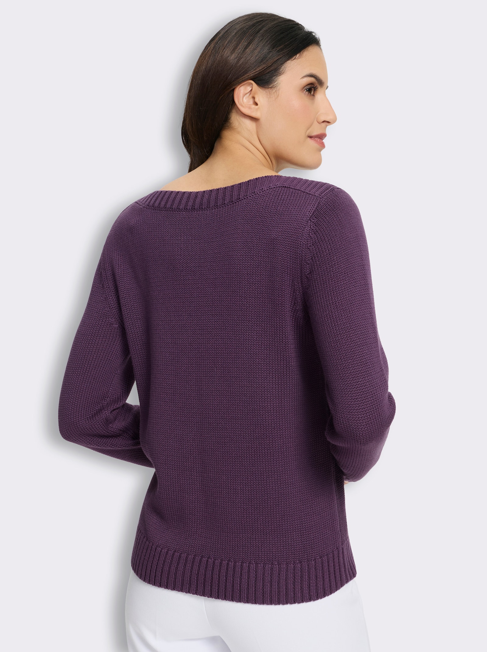 Pullover mit Zopfmuster-Mix vorne - traube