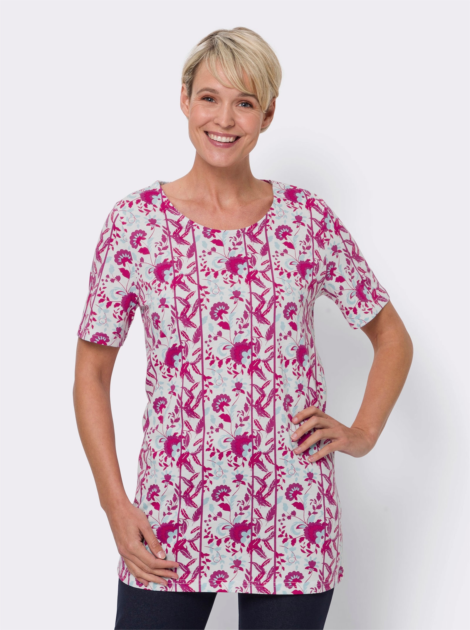 Lang shirt met korte mouwen - malve/aquamarijn bedrukt