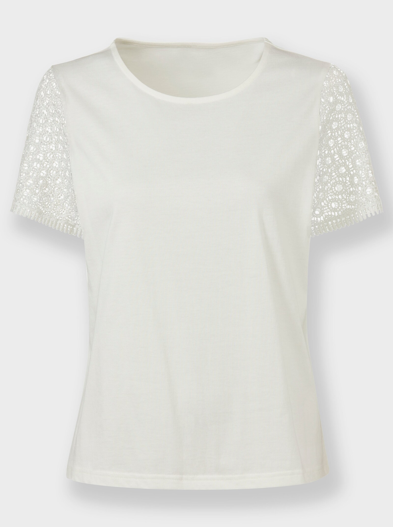 Kurzarmshirt mit Spitzenärmeln - ecru