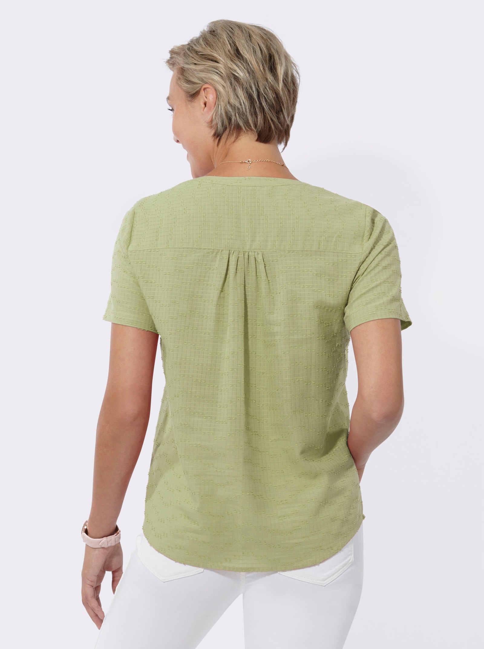 Schlupf-Bluse mit Schulterpasse, vorne und hinten. - lindgrün