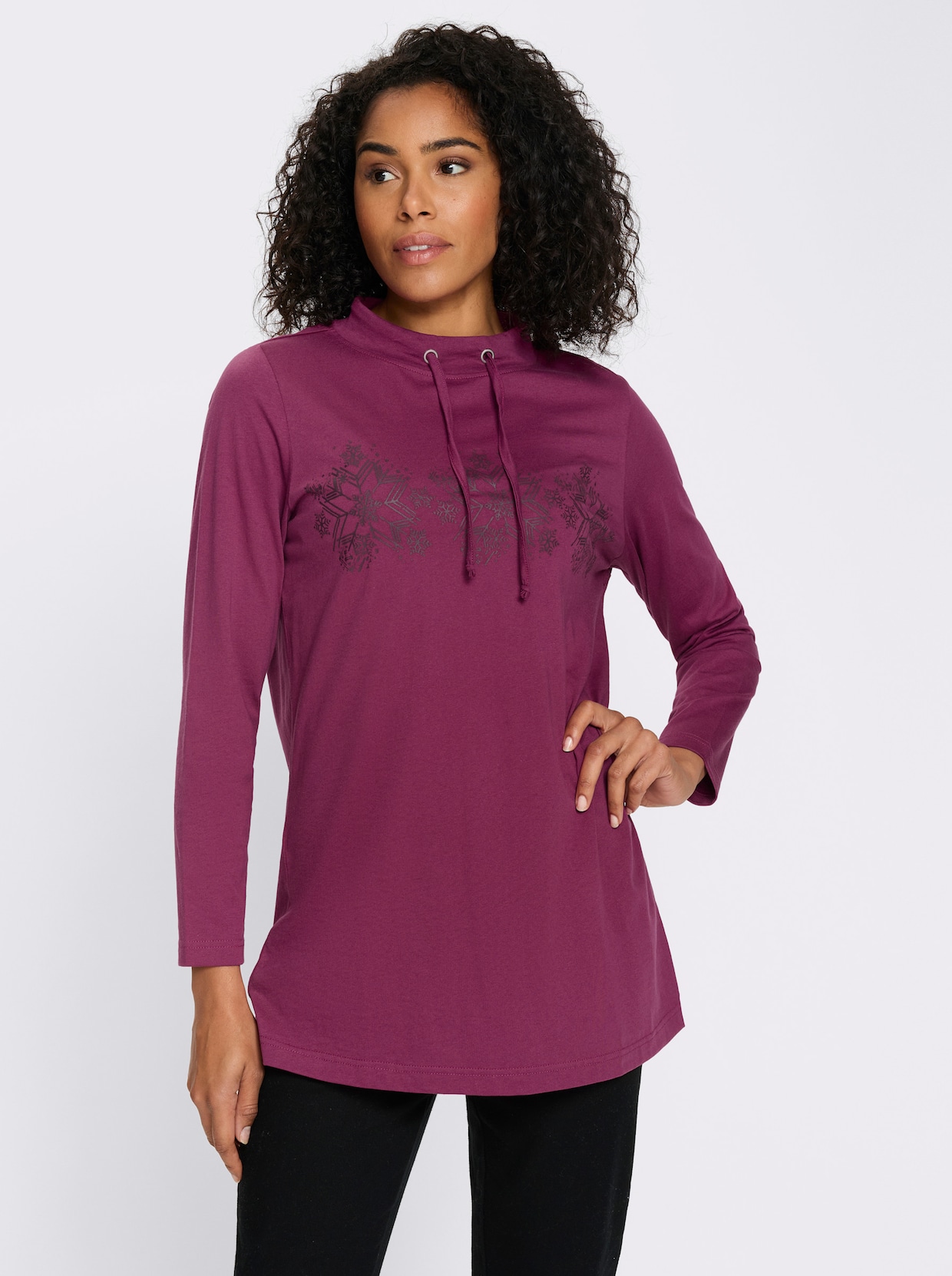 Lang shirt met sneeuwvlokkenprint - malve/bordeaux