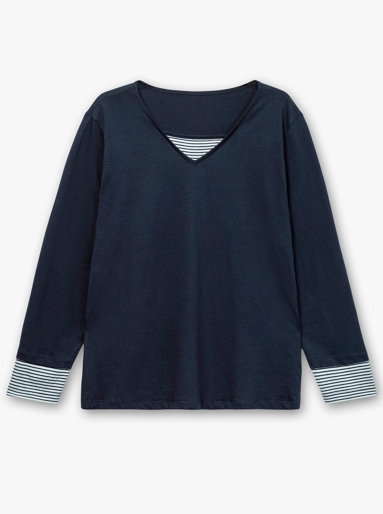 Langarmshirt mit garngefärbten Streifen - marine