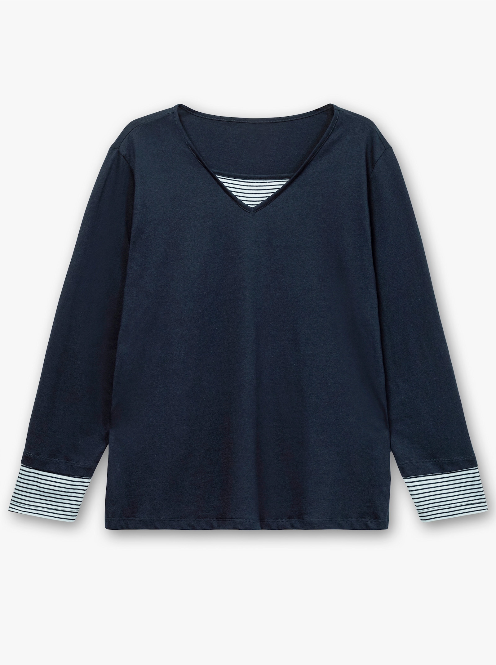 Langarmshirt mit garngefärbten Streifen - marine