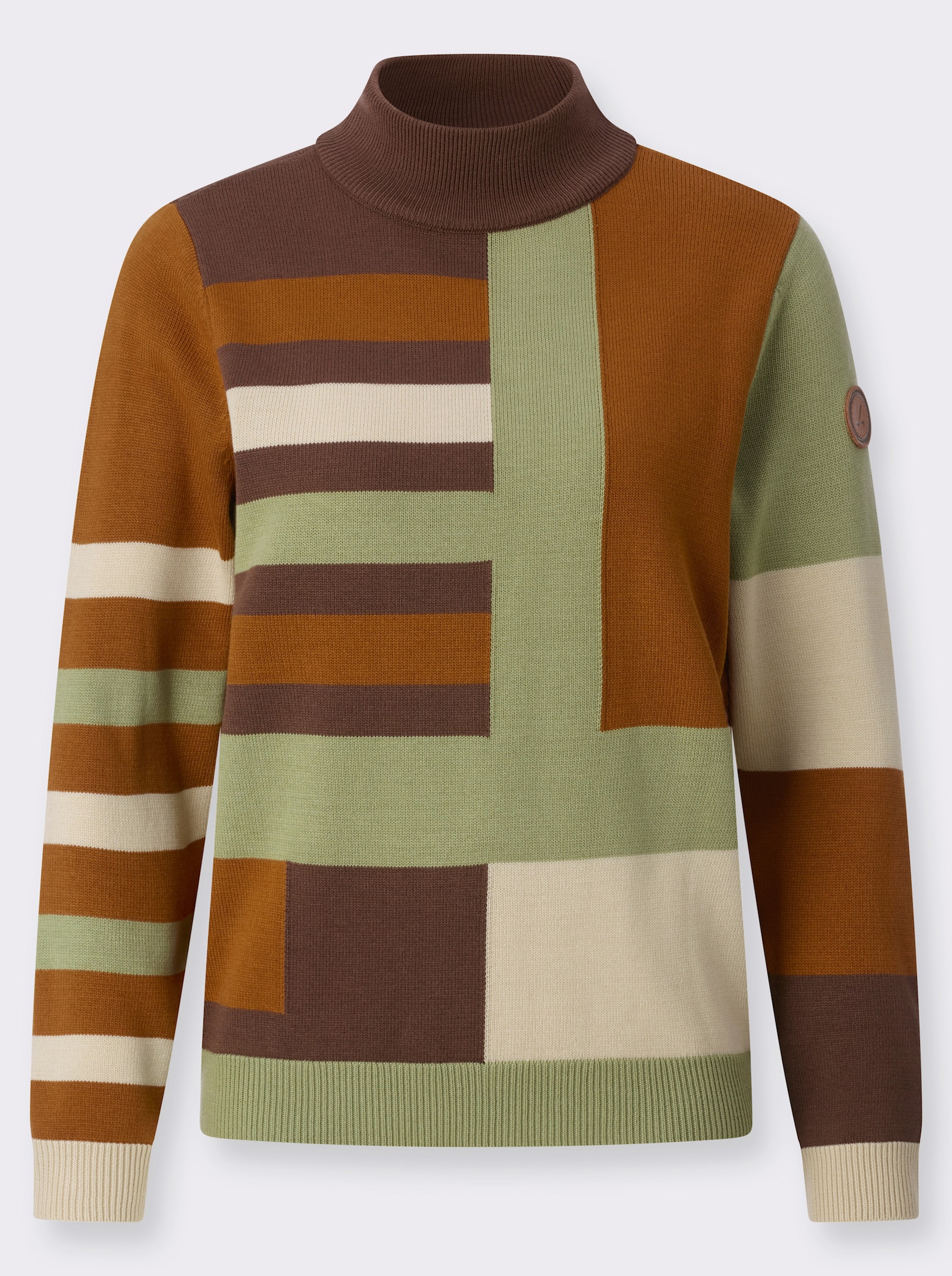 Jacquard-Pullover mit Stehkragen - schoko-sand-geringelt