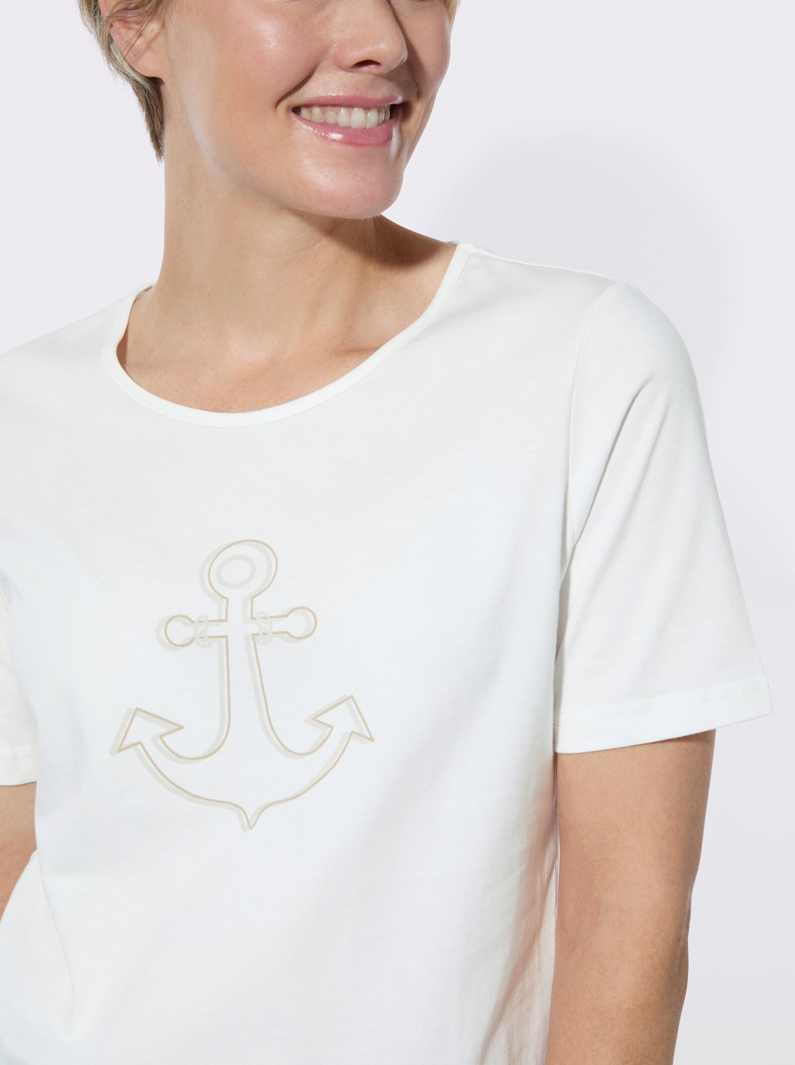 Rundhalsshirt mit Frontdruck - ecru