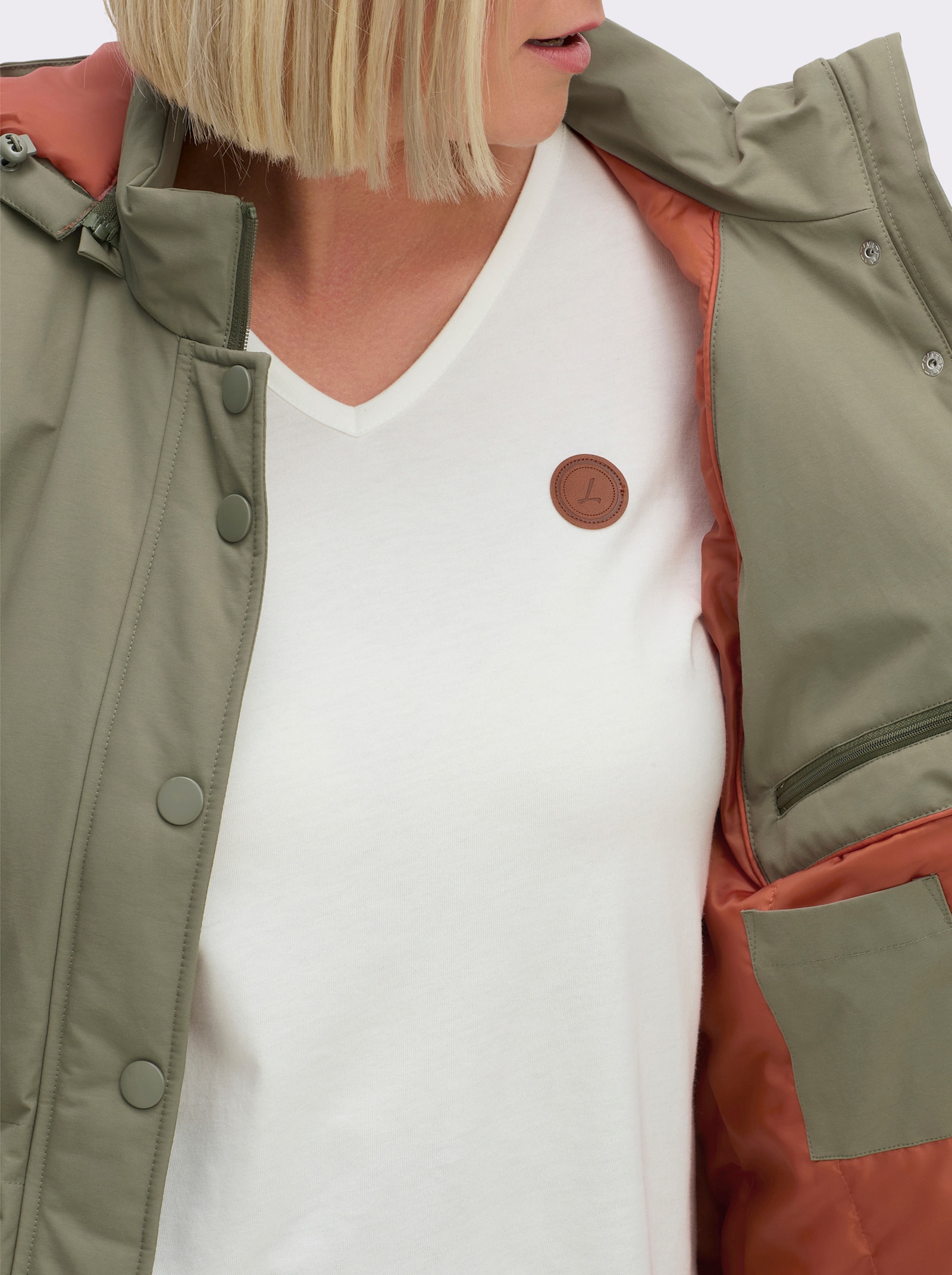 sheego Funktionsmantel mit Kapuze, abnehmbar - khaki-rostrot