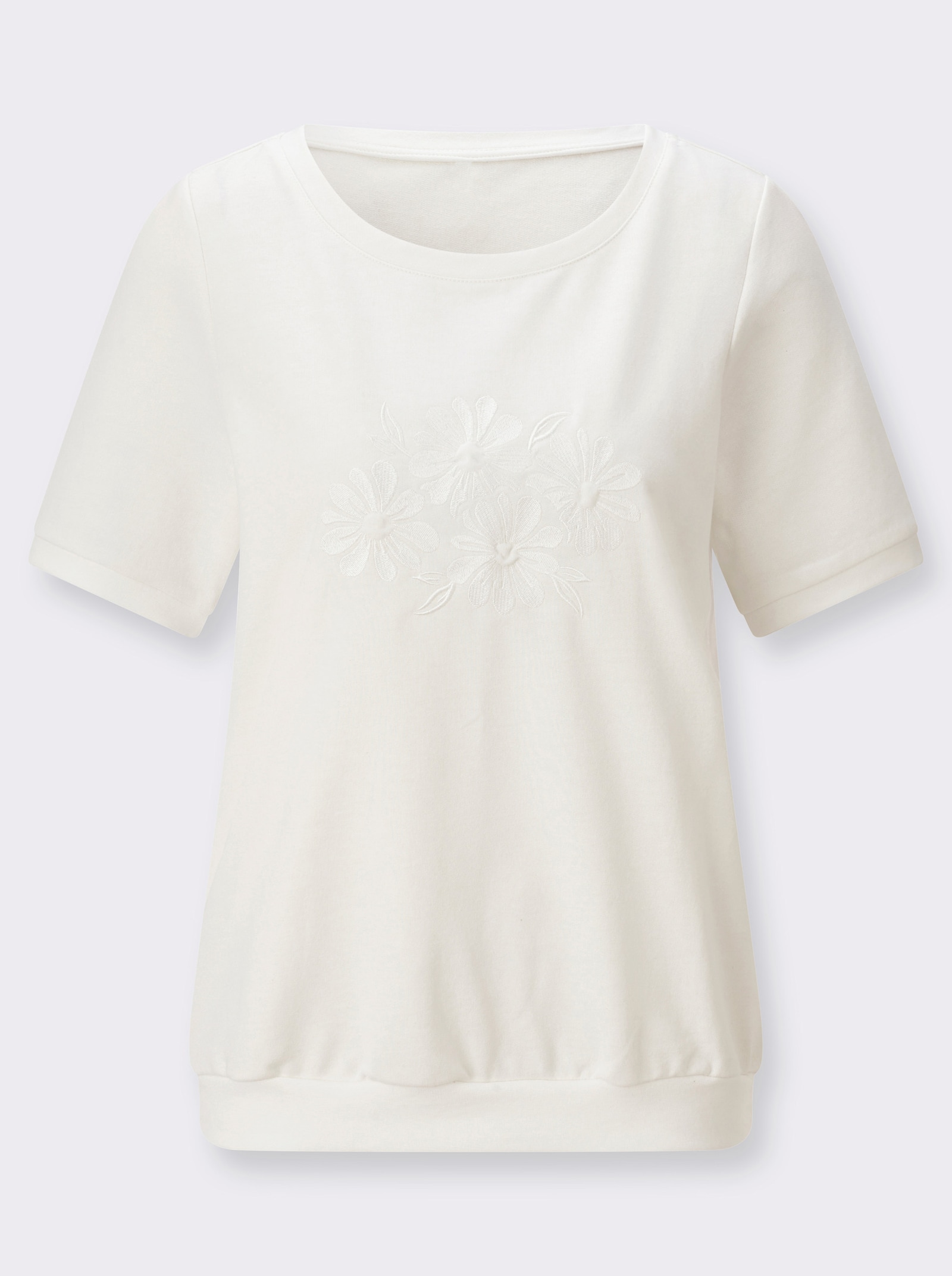 Sweatshirt mit Blütenstickerei-Motiv - ecru