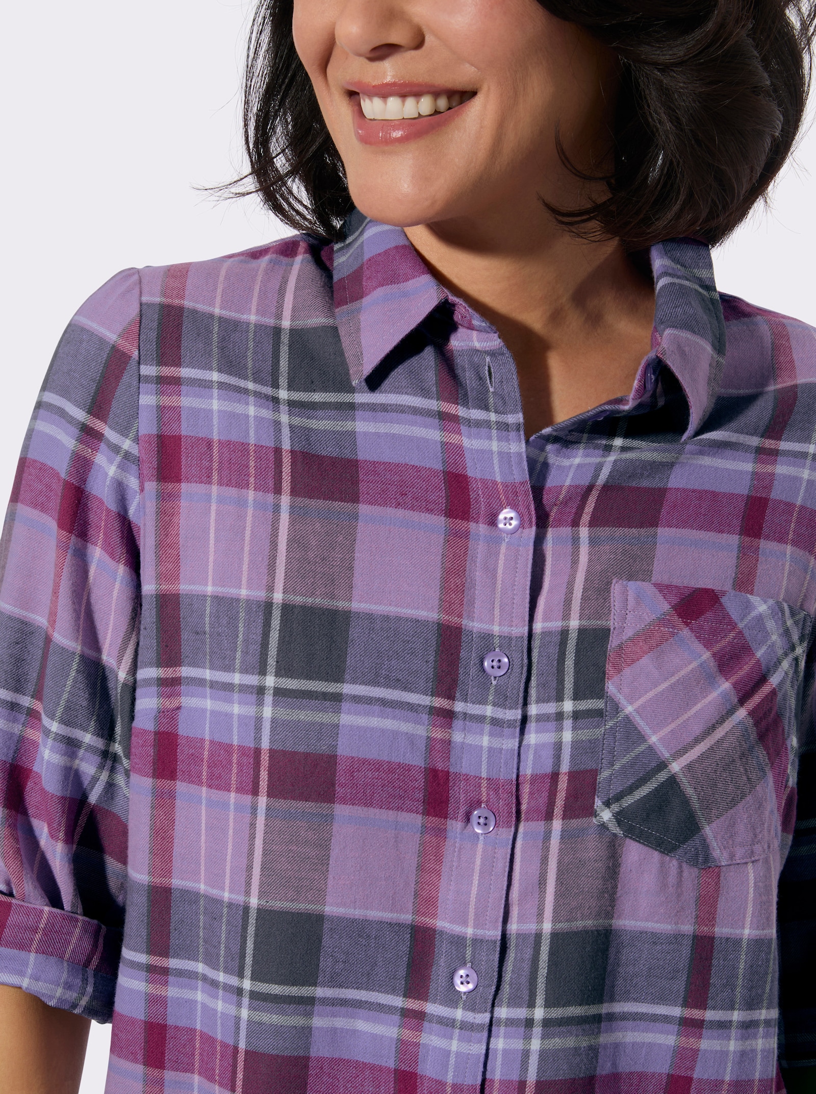 Flanellbluse aus reiner Baumwolle - orchidee-lavendel-kariert