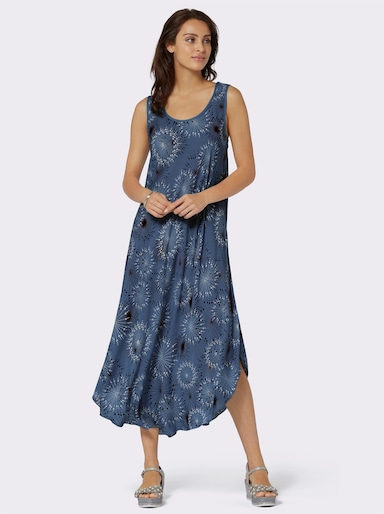 Druckkleid mit Blüten-Muster, figurumspielend - rauchblau-graphit-bedruckt
