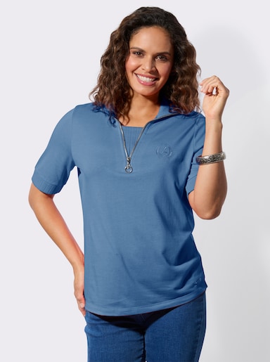 Poloshirt mit 2-in-1-Optik - mittelblau
