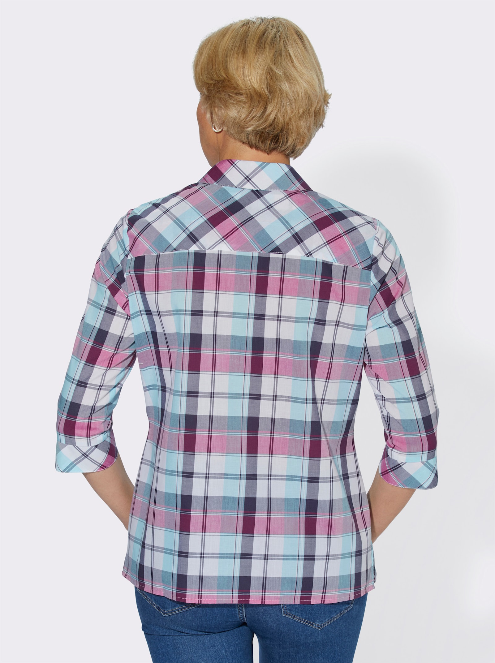 Hemdbluse mit Reißverschluss - fuchsia-nachtblau-kariert