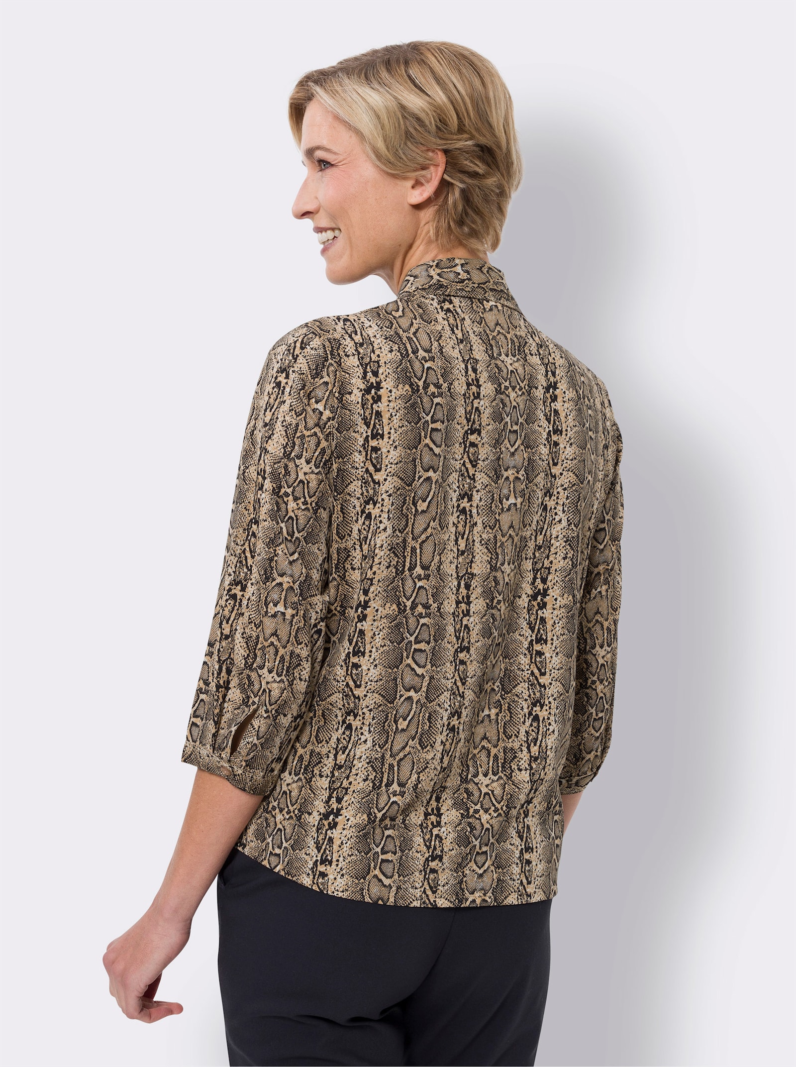 Druckbluse mit Reptil-Muster - camel-sand-bedruckt