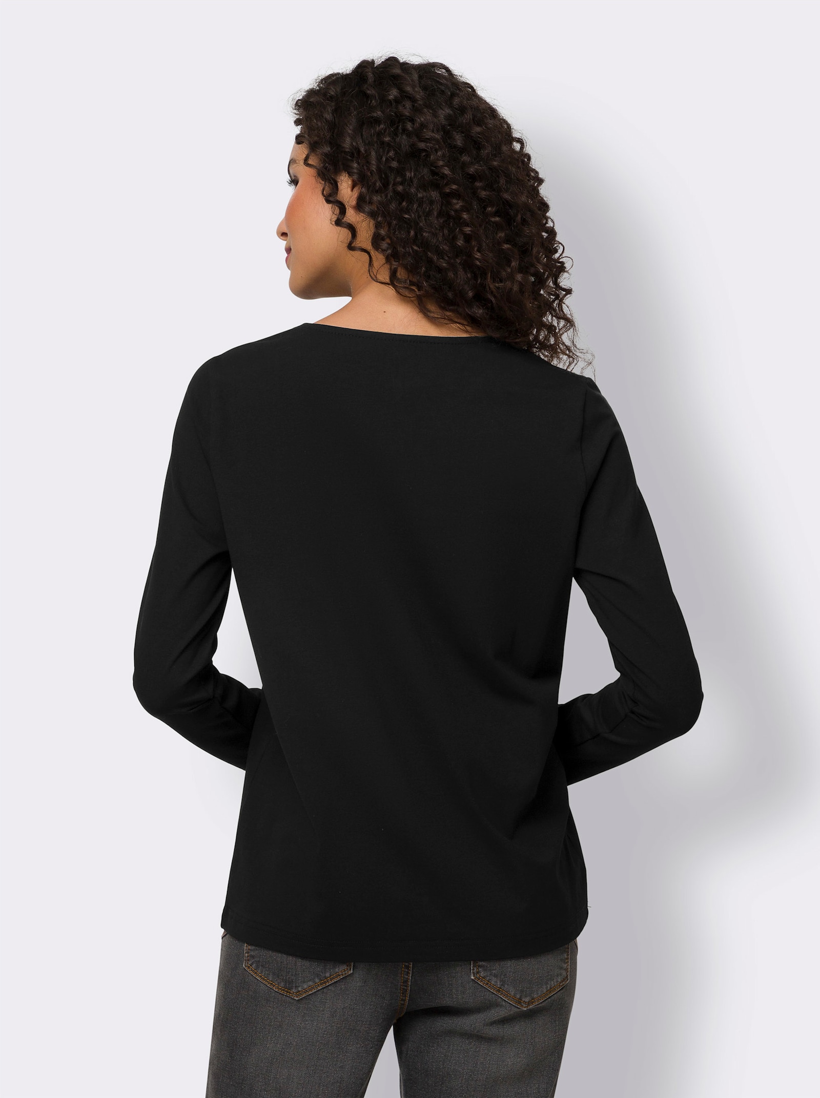 heine Langarmshirt mit Ziersteinen - schwarz