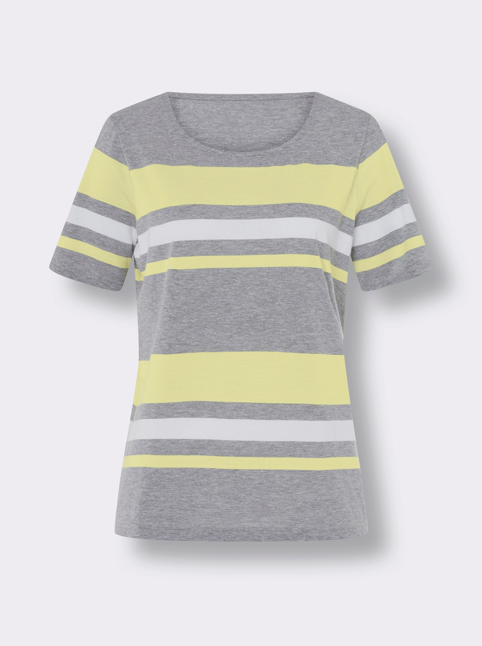 Kurzarmshirt mit garngefärbtem Streifen - grau-meliert-zitrone-gestreift