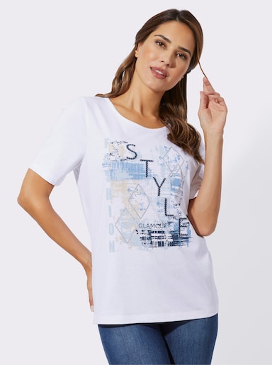 Kurzarmshirt mit Buchstaben-Druck - weiß-himmelblau